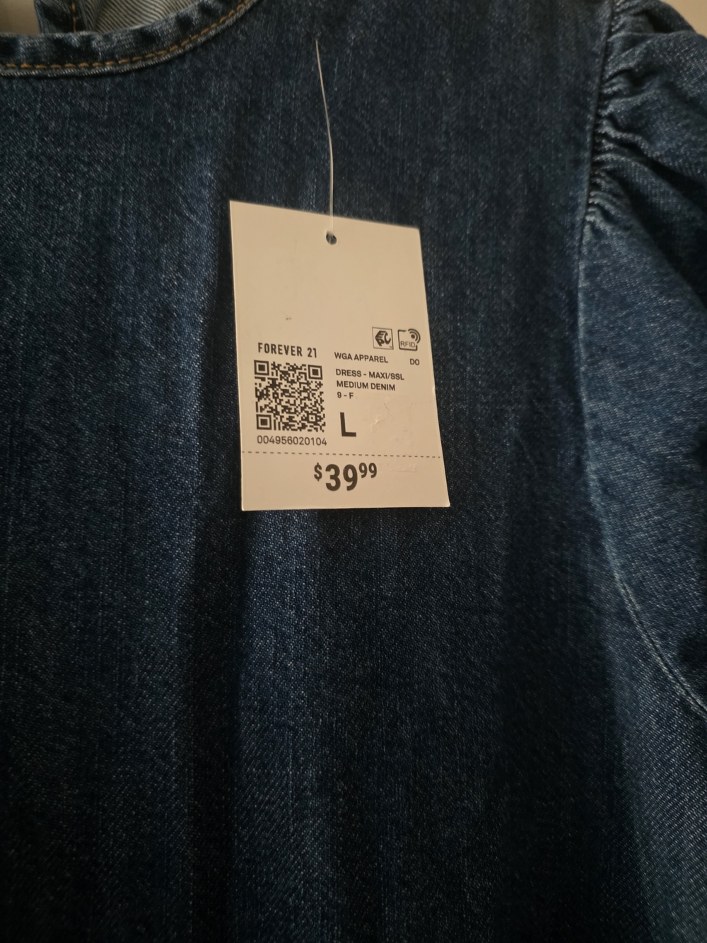 Forever 21 Denim Ruffle Tiered Maxi Dress in A Dark Blue Wash Size L. - Picture 5 of 12